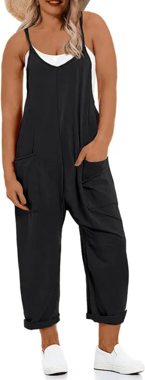 Women's Plus Size Jumpsuit Summer Casual Sleeveless Overalls Adjustable Strap Loose Fit Rompers With Pockets