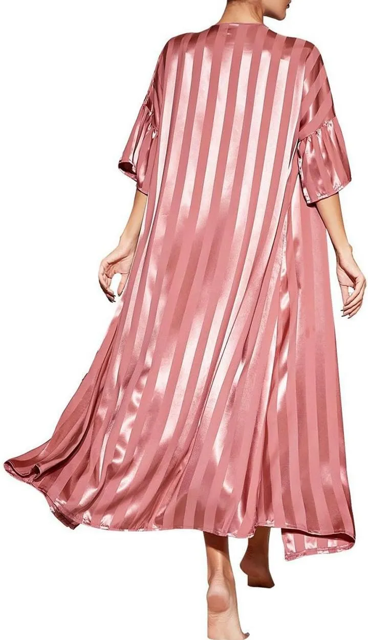 Women's Satin Nightgown with Robes 2 Piece Full Length Sleepwear Sexy Cami Nightwear