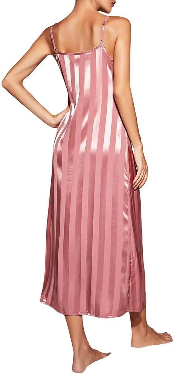 Women's Satin Nightgown with Robes 2 Piece Full Length Sleepwear Sexy Cami Nightwear
