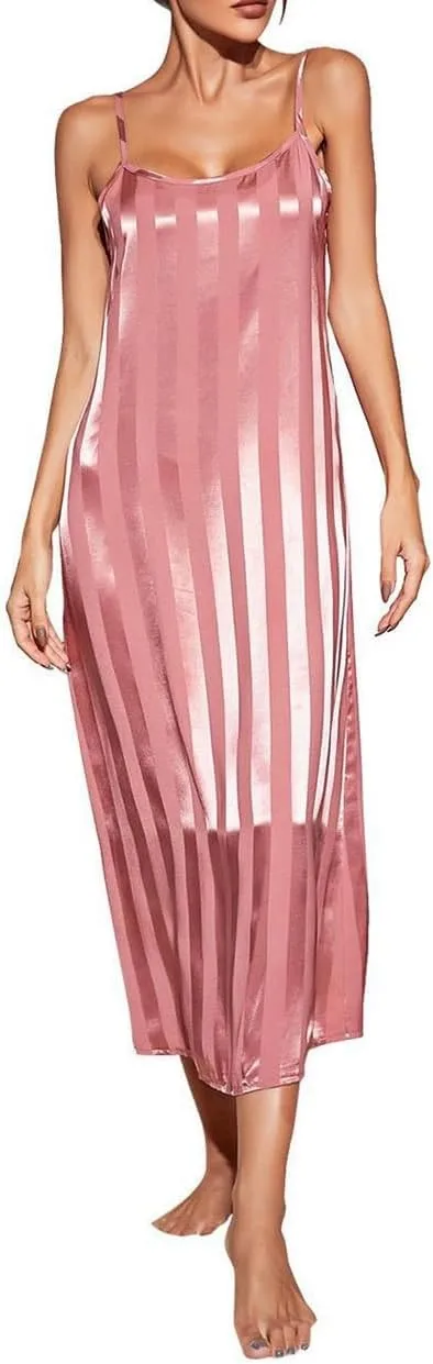 Women's Satin Nightgown with Robes 2 Piece Full Length Sleepwear Sexy Cami Nightwear