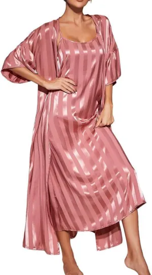 Women's Satin Nightgown with Robes 2 Piece Full Length Sleepwear Sexy Cami Nightwear
