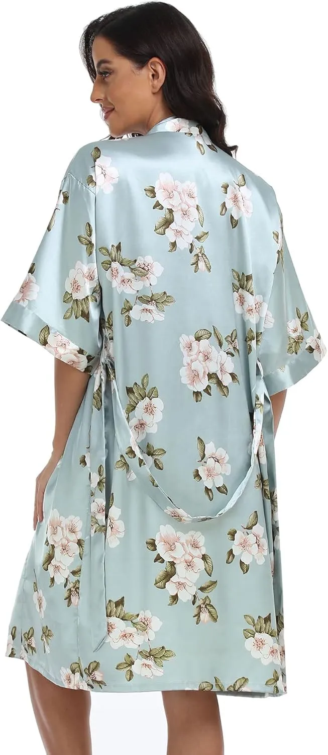 Women's Satin Robe Set 2 Piece Pajama Sets Sexy Lingerie Robes Soft Sleepwear Silky Kimono Nightgown with Camisole