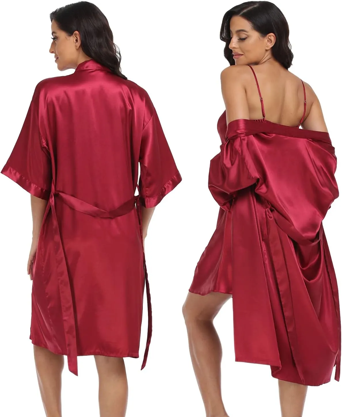 Women's Satin Robe Set 2 Piece Pajama Sets Sexy Lingerie Robes Soft Sleepwear Silky Kimono Nightgown with Camisole