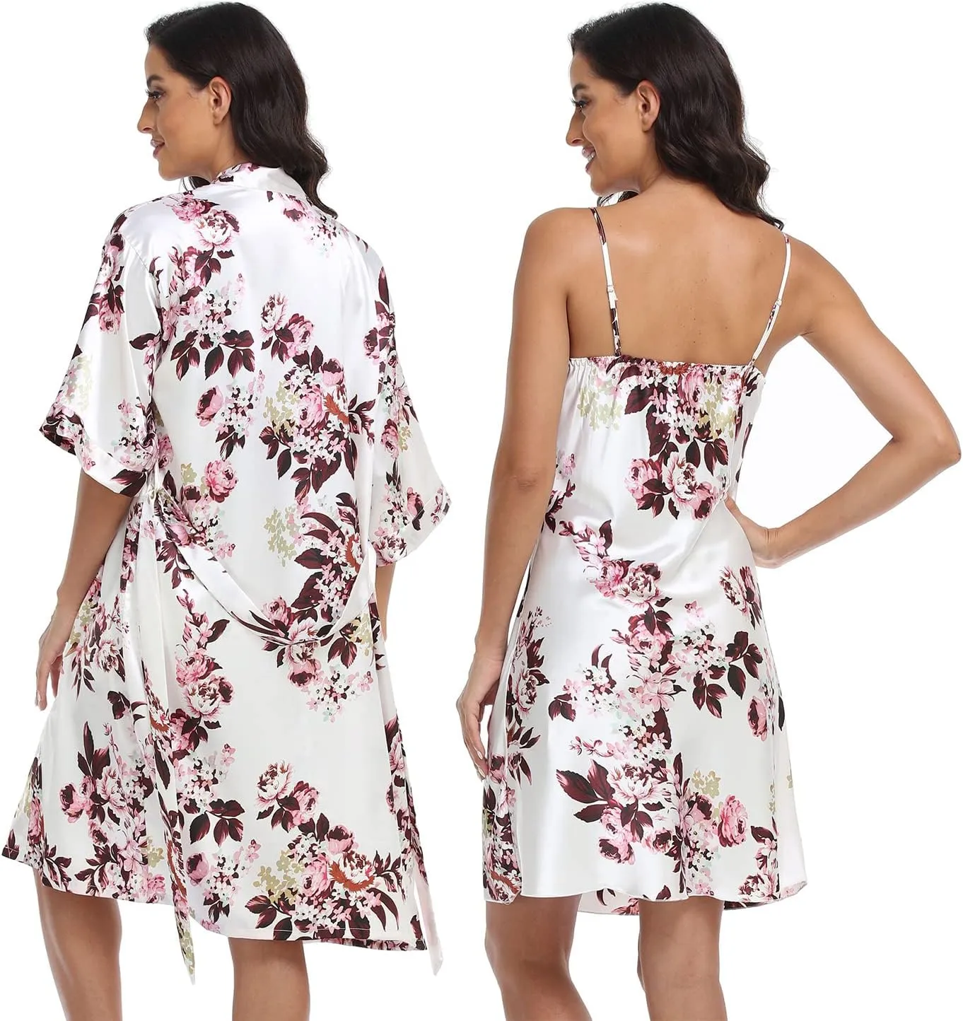 Women's Satin Robe Set 2 Piece Pajama Sets Sexy Lingerie Robes Soft Sleepwear Silky Kimono Nightgown with Camisole