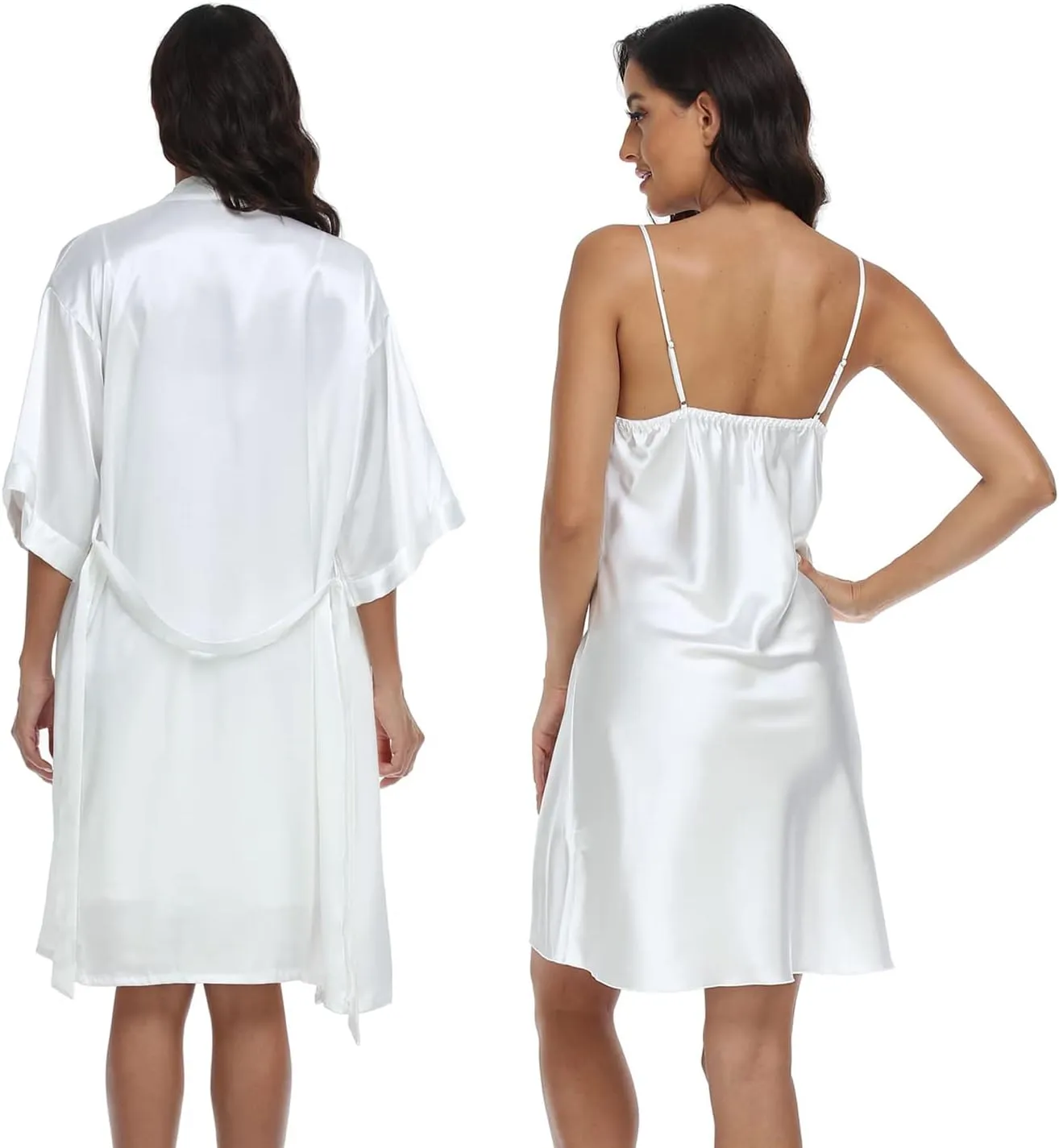 Women's Satin Robe Set 2 Piece Pajama Sets Sexy Lingerie Robes Soft Sleepwear Silky Kimono Nightgown with Camisole