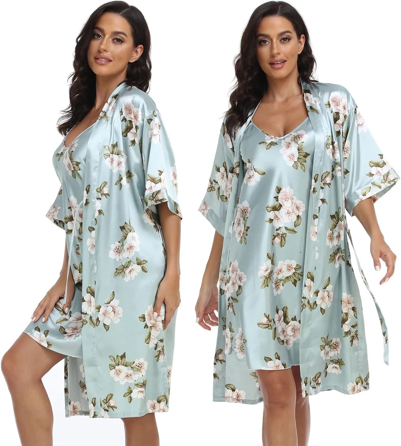 Women's Satin Robe Set 2 Piece Pajama Sets Sexy Lingerie Robes Soft Sleepwear Silky Kimono Nightgown with Camisole