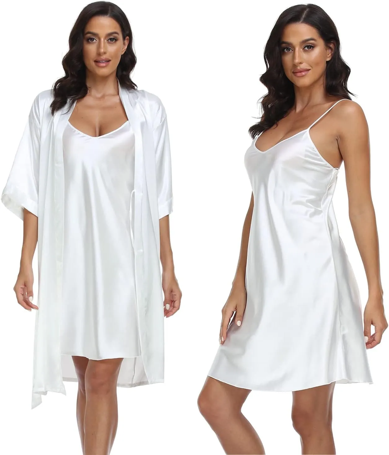 Women's Satin Robe Set 2 Piece Pajama Sets Sexy Lingerie Robes Soft Sleepwear Silky Kimono Nightgown with Camisole