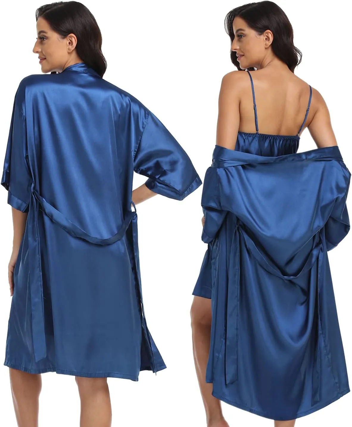 Women's Satin Robe Set 2 Piece Pajama Sets Sexy Lingerie Robes Soft Sleepwear Silky Kimono Nightgown with Camisole
