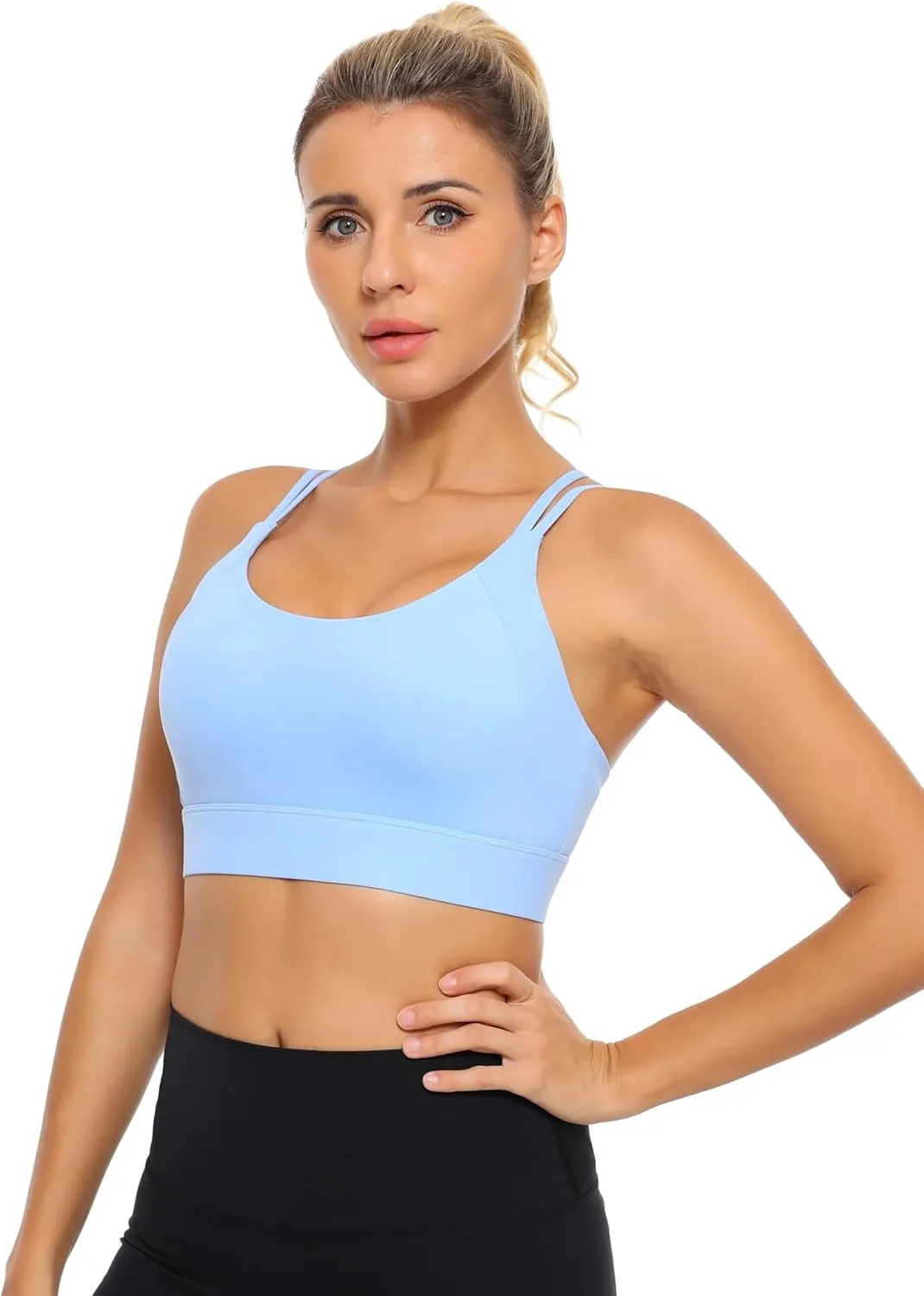 Womens Sports Bras Strap Yoga Tops for Fitness Soft Wear Hollow Cross Line Back Padded YOYB0003R