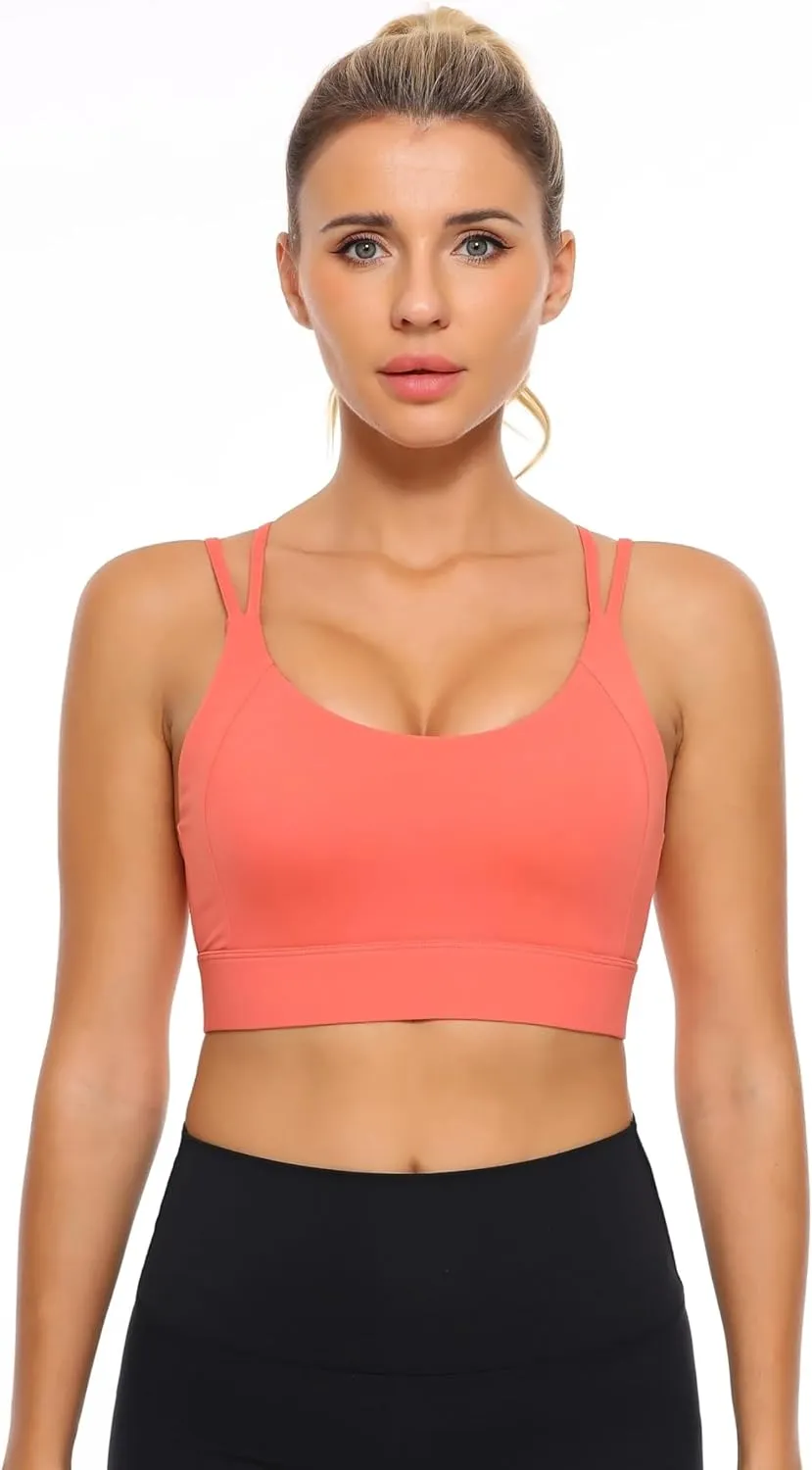 Womens Sports Bras Strap Yoga Tops for Fitness Soft Wear Hollow Cross Line Back Padded YOYB0003R