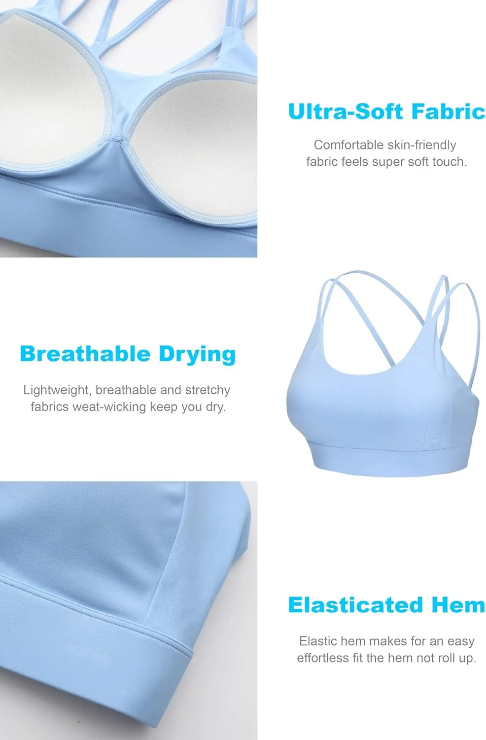 Womens Sports Bras Strap Yoga Tops for Fitness Soft Wear Hollow Cross Line Back Padded YOYB0003R