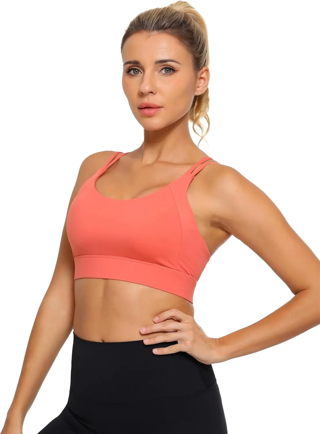 Womens Sports Bras Strap Yoga Tops for Fitness Soft Wear Hollow Cross Line Back Padded YOYB0003R