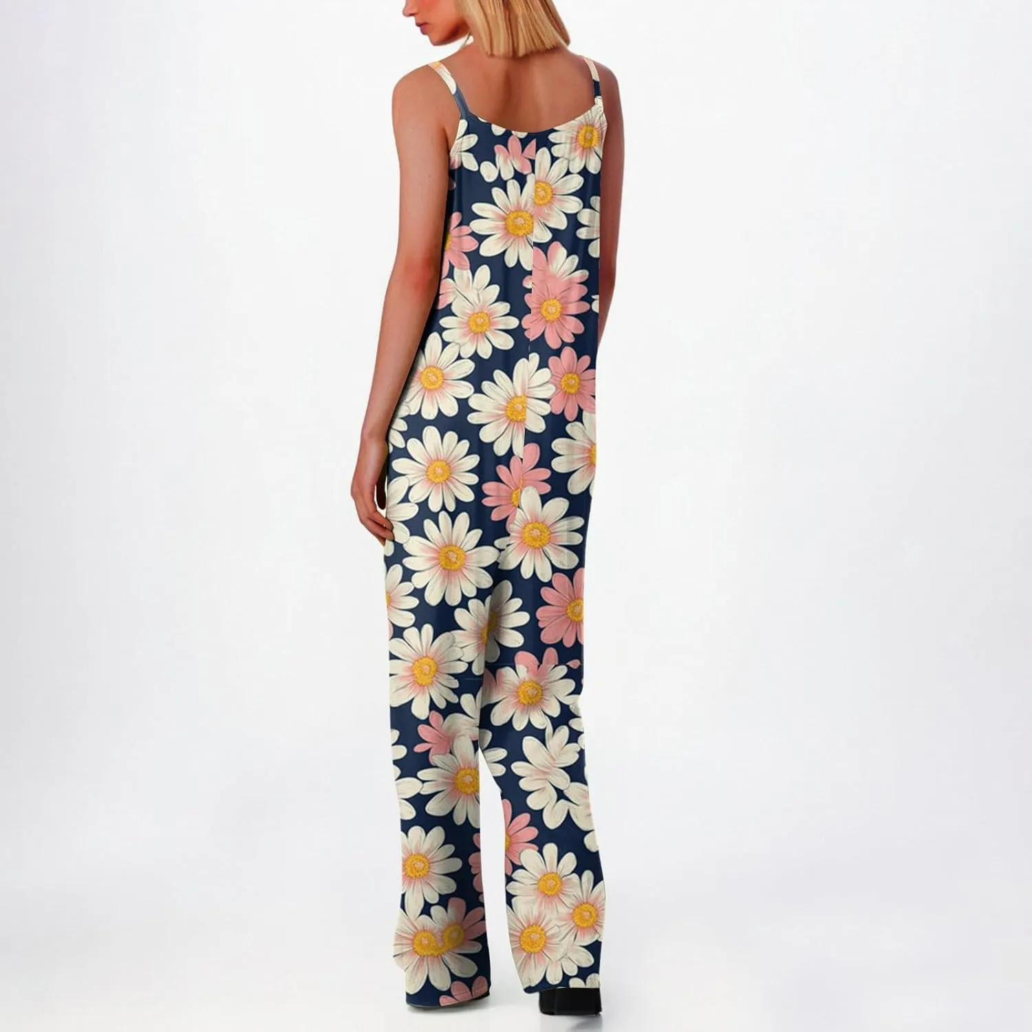 Women's Summer Boho Casual Jumpsuits Dressy Wide Leg Overalls Floral Print Baggy Rompers Vacation Outfits with Pockets