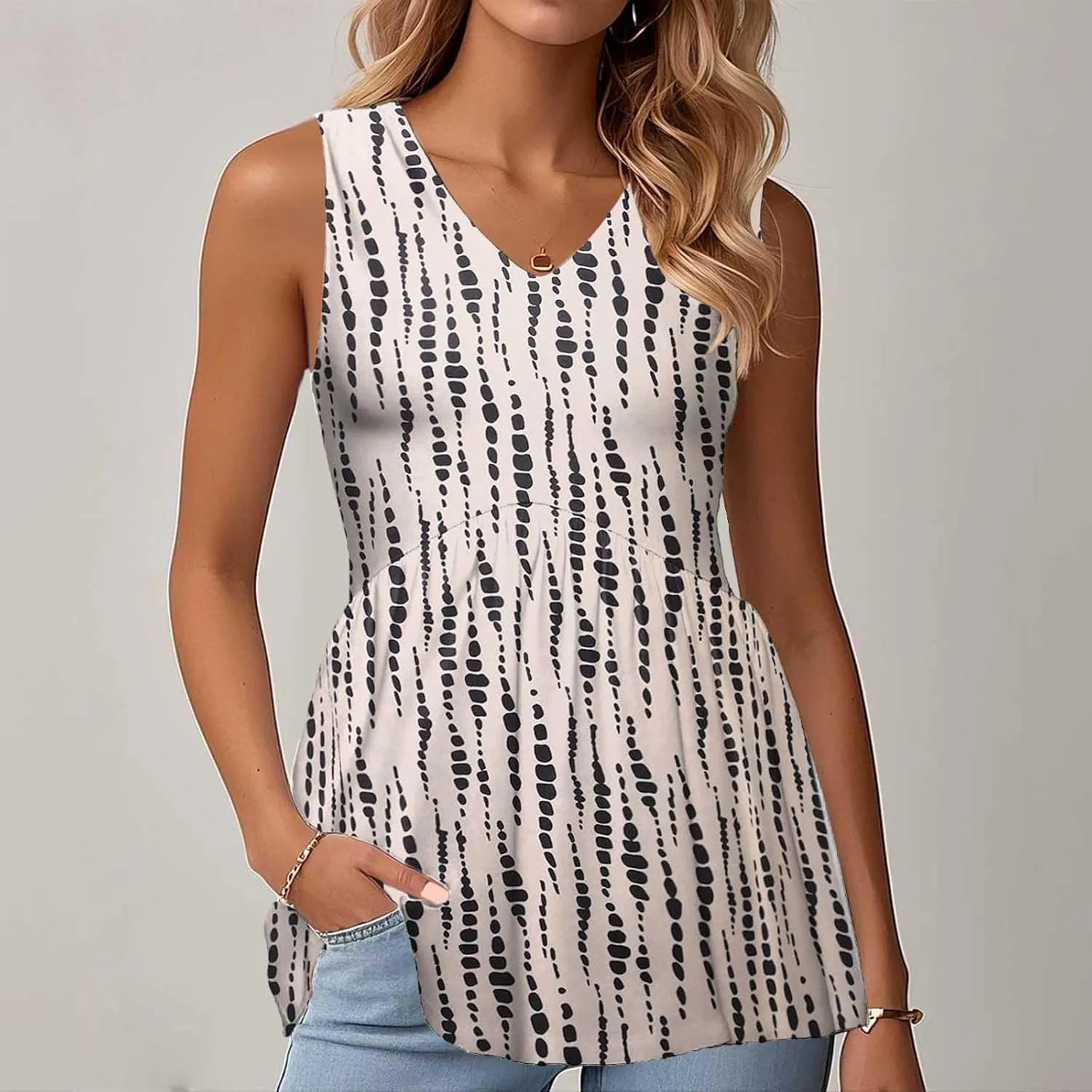 Womens Tank Tops 2025 Flowy Peplum Tops for Women Dressy Sleeveless V Neck Babydoll Tank Tops