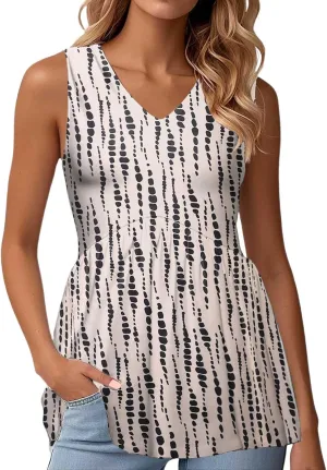 Womens Tank Tops 2025 Flowy Peplum Tops for Women Dressy Sleeveless V Neck Babydoll Tank Tops