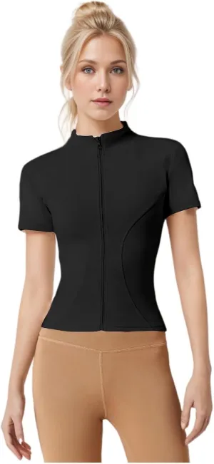Women's Workout Jacket Slim Fitness Casual Short Sleeve Sports Coat Yoga Tops Tees
