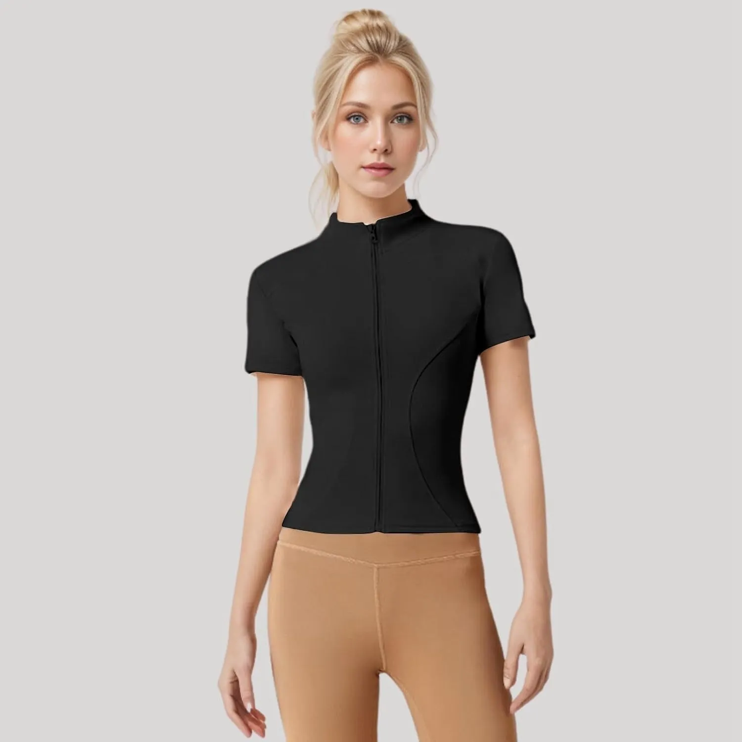 Women's Workout Jacket Slim Fitness Casual Short Sleeve Sports Coat Yoga Tops Tees