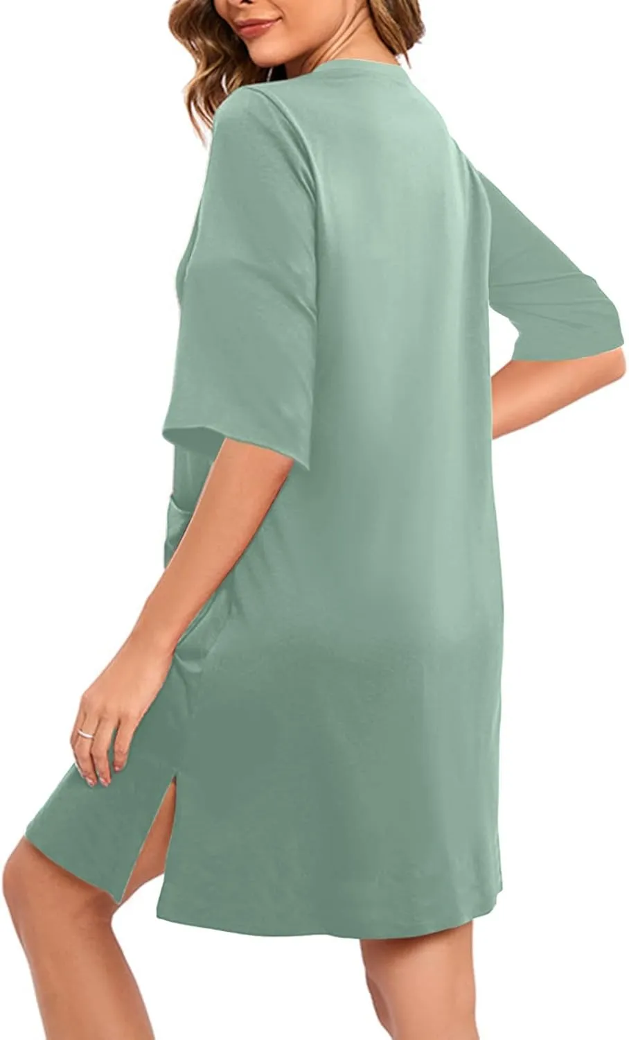 Womens Zipper Housecoat 3/4 Sleeve Bathrobes Full Zip Nightgown Casual Baggy Loungewear Comfy Loose Robes with Pocket