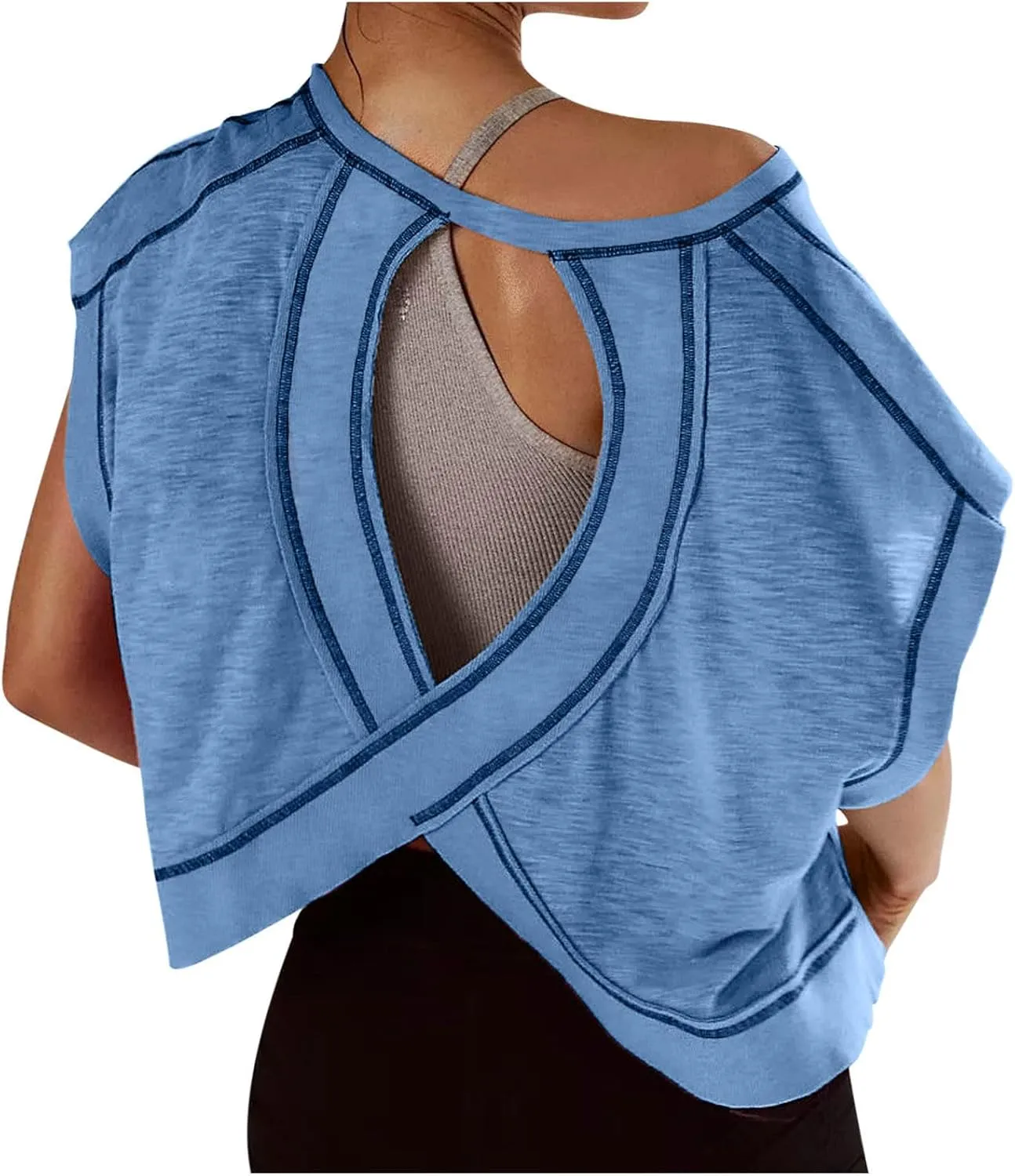 Workout Tops for Women Open Back Short Sleeve Shirts Backless Gym Yoga Tshirt Top Trendy Running Crop Tees