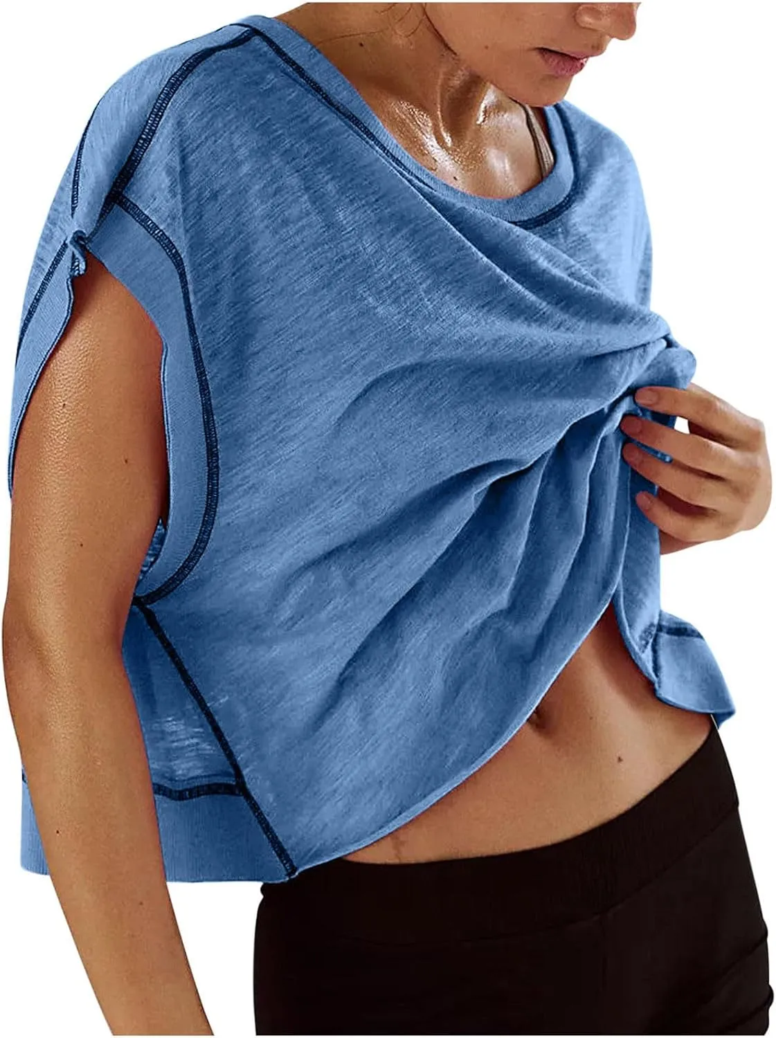 Workout Tops for Women Open Back Short Sleeve Shirts Backless Gym Yoga Tshirt Top Trendy Running Crop Tees