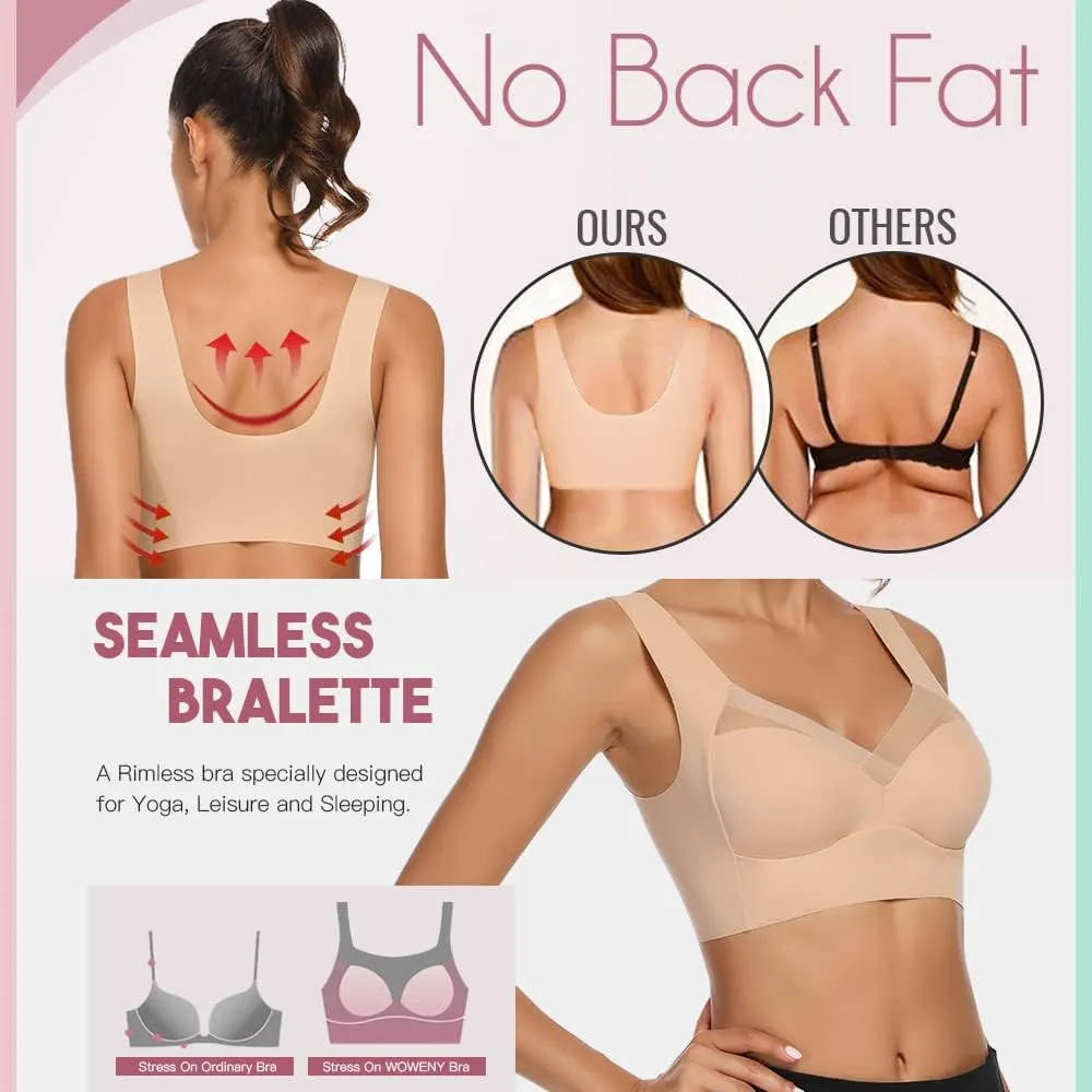 WOWENY Seamless Lace Mesh Bralettes Back Smoothing Bra Comfortable Wirefree Plus Size Everyday Bras for Women