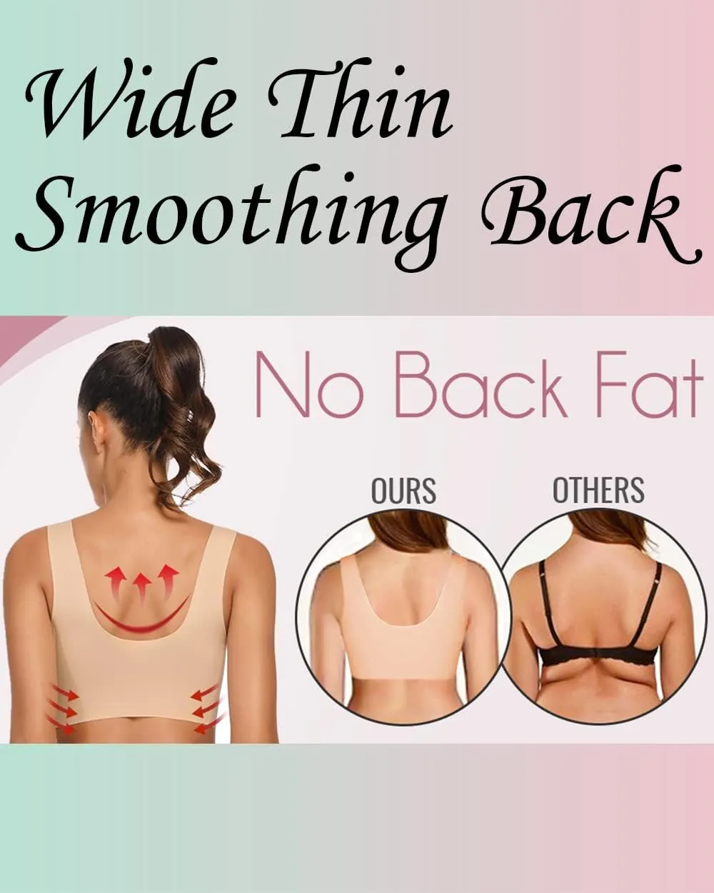 WOWENY Seamless Lace Mesh Bralettes Back Smoothing Bra Comfortable Wirefree Plus Size Everyday Bras for Women