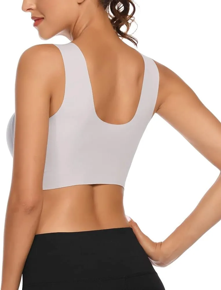 WOWENY Seamless Lace Mesh Bralettes Back Smoothing Bra Comfortable Wirefree Plus Size Everyday Bras for Women