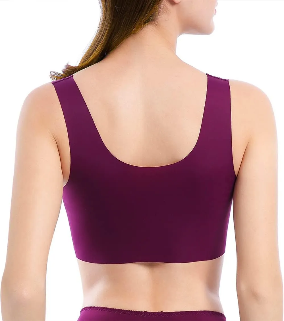 WOWENY Seamless Lace Mesh Bralettes Back Smoothing Bra Comfortable Wirefree Plus Size Everyday Bras for Women