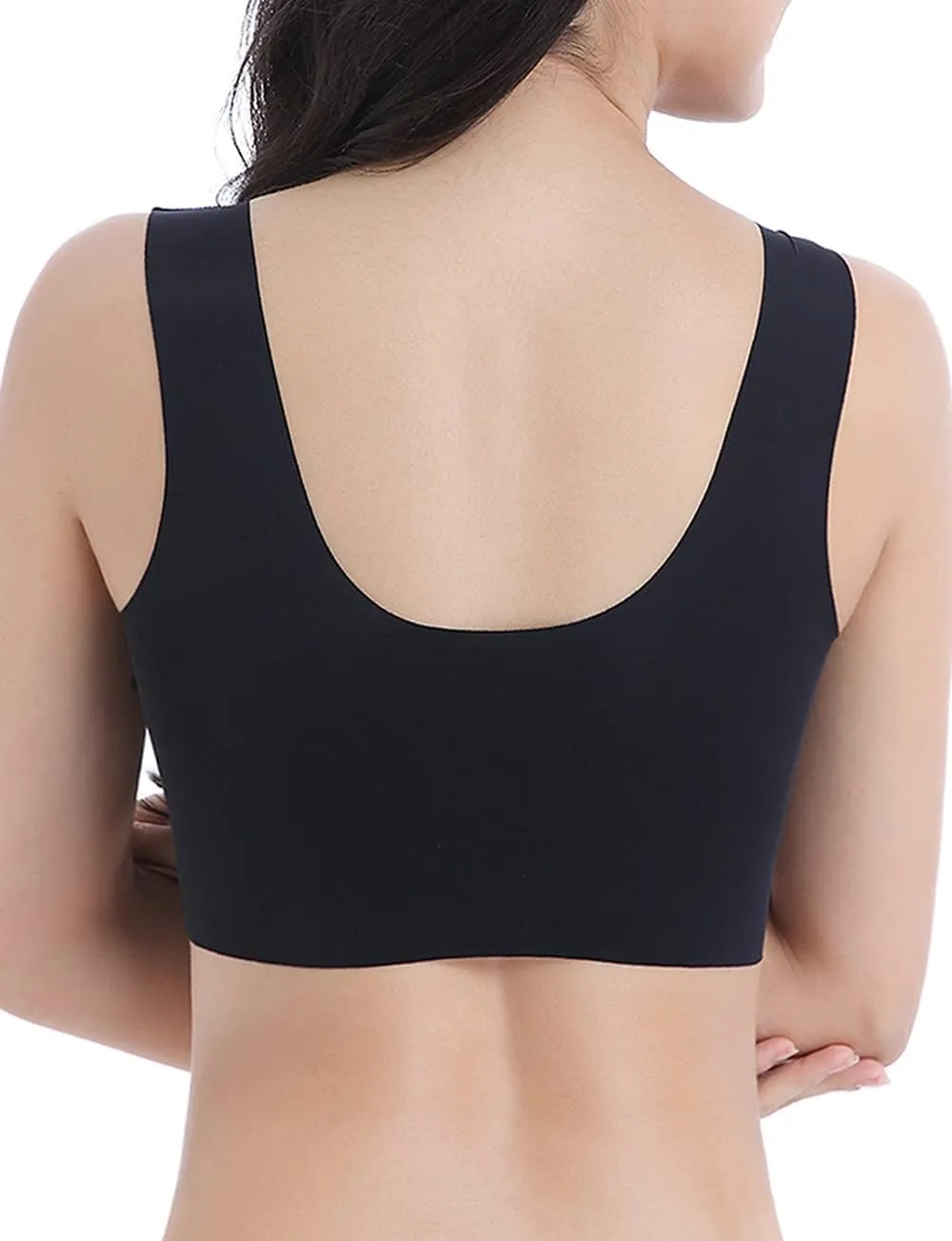 WOWENY Seamless Lace Mesh Bralettes Back Smoothing Bra Comfortable Wirefree Plus Size Everyday Bras for Women