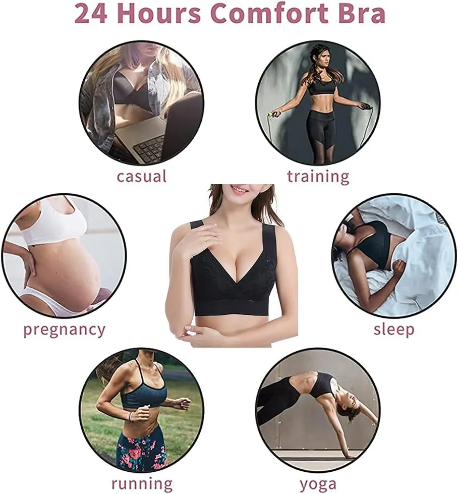 WOWENY Seamless Lace Mesh Bralettes Back Smoothing Bra Comfortable Wirefree Plus Size Everyday Bras for Women