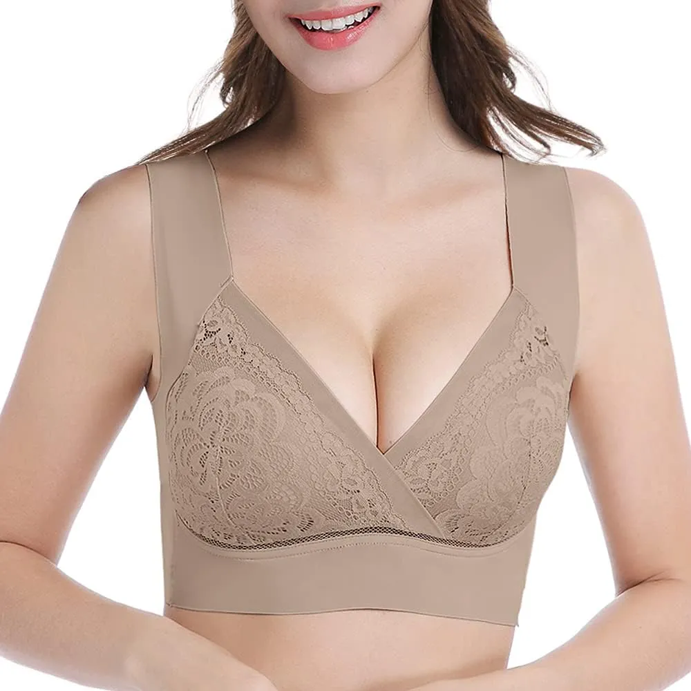 WOWENY Seamless Wirefree Bras for Women Comfortable Padded Back Smoothing Bra Plus Size for Large Breasts