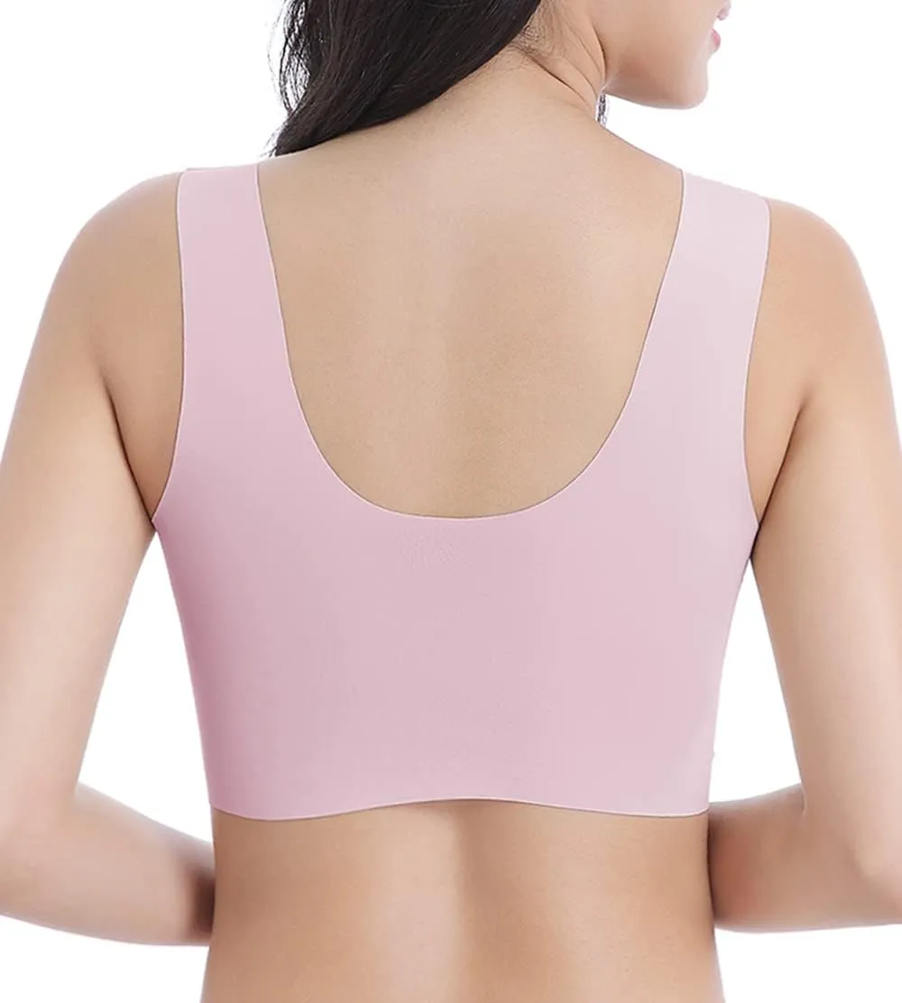 WOWENY Seamless Wirefree Bras for Women Comfortable Padded Back Smoothing Bra Plus Size for Large Breasts