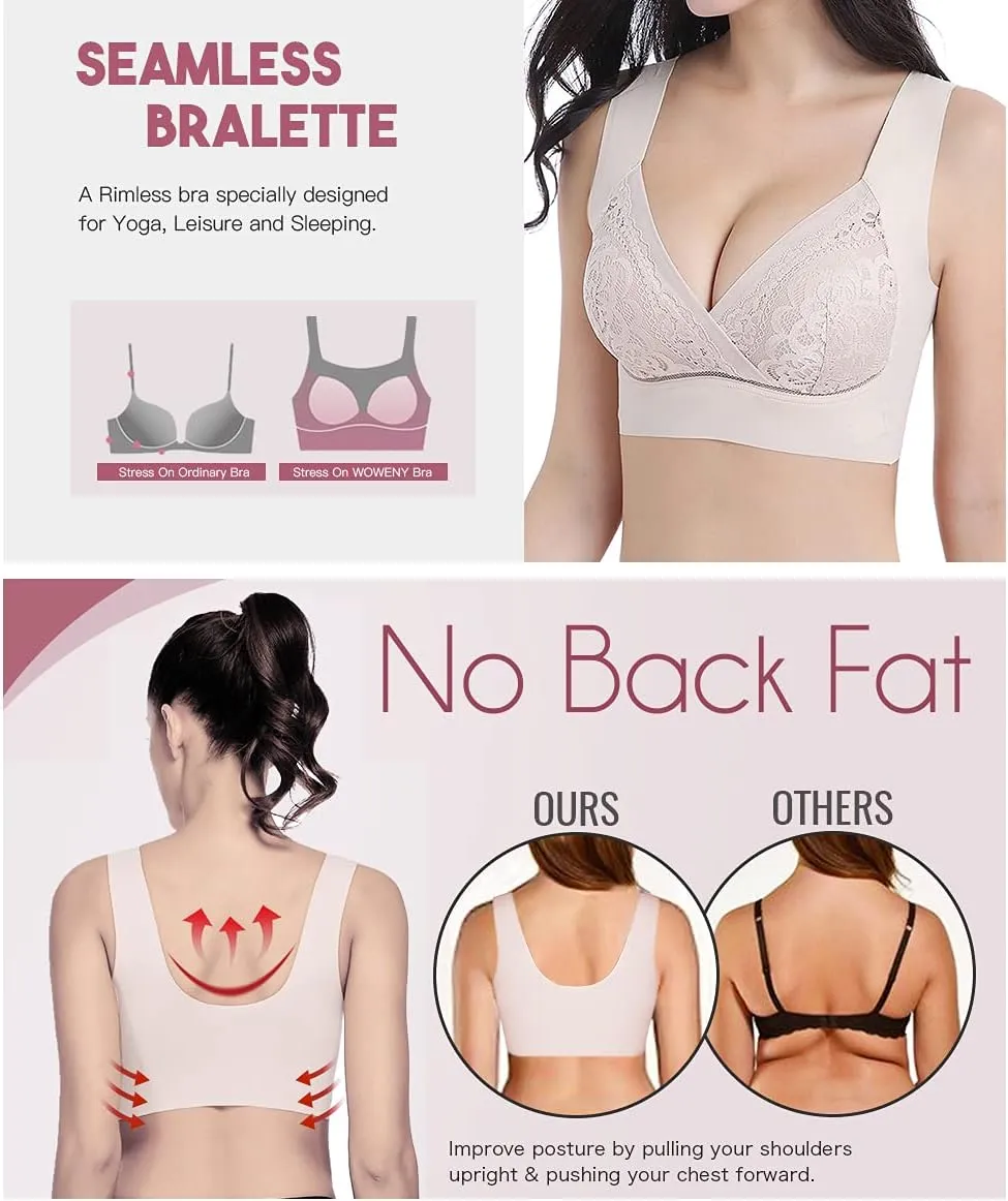 WOWENY Seamless Wirefree Bras for Women Comfortable Padded Back Smoothing Bra Plus Size for Large Breasts