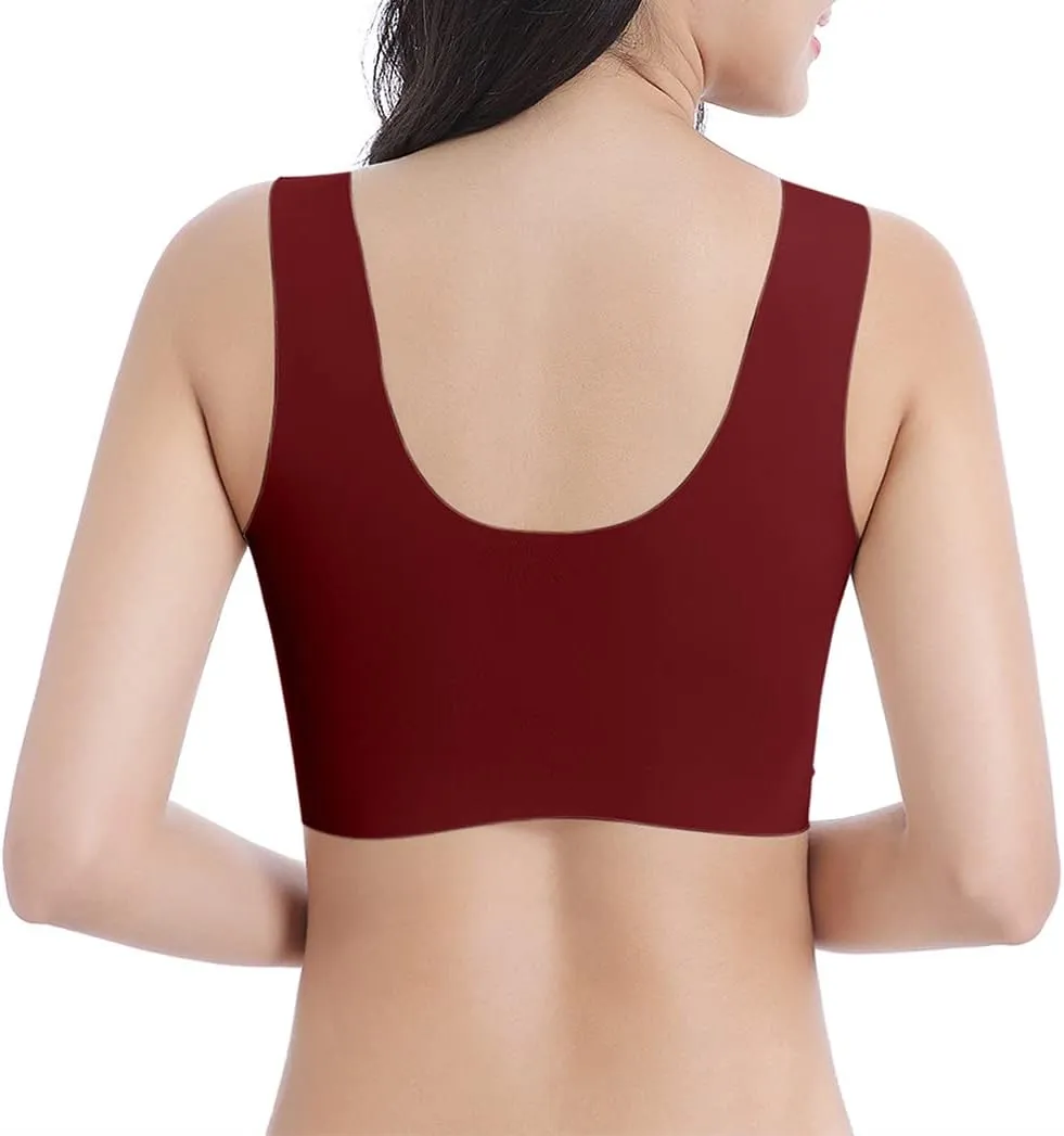 WOWENY Seamless Wirefree Bras for Women Comfortable Padded Back Smoothing Bra Plus Size for Large Breasts