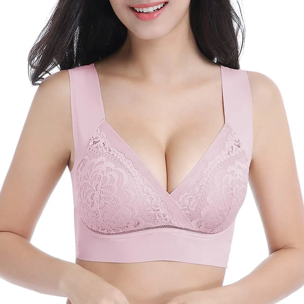 WOWENY Seamless Wirefree Bras for Women Comfortable Padded Back Smoothing Bra Plus Size for Large Breasts