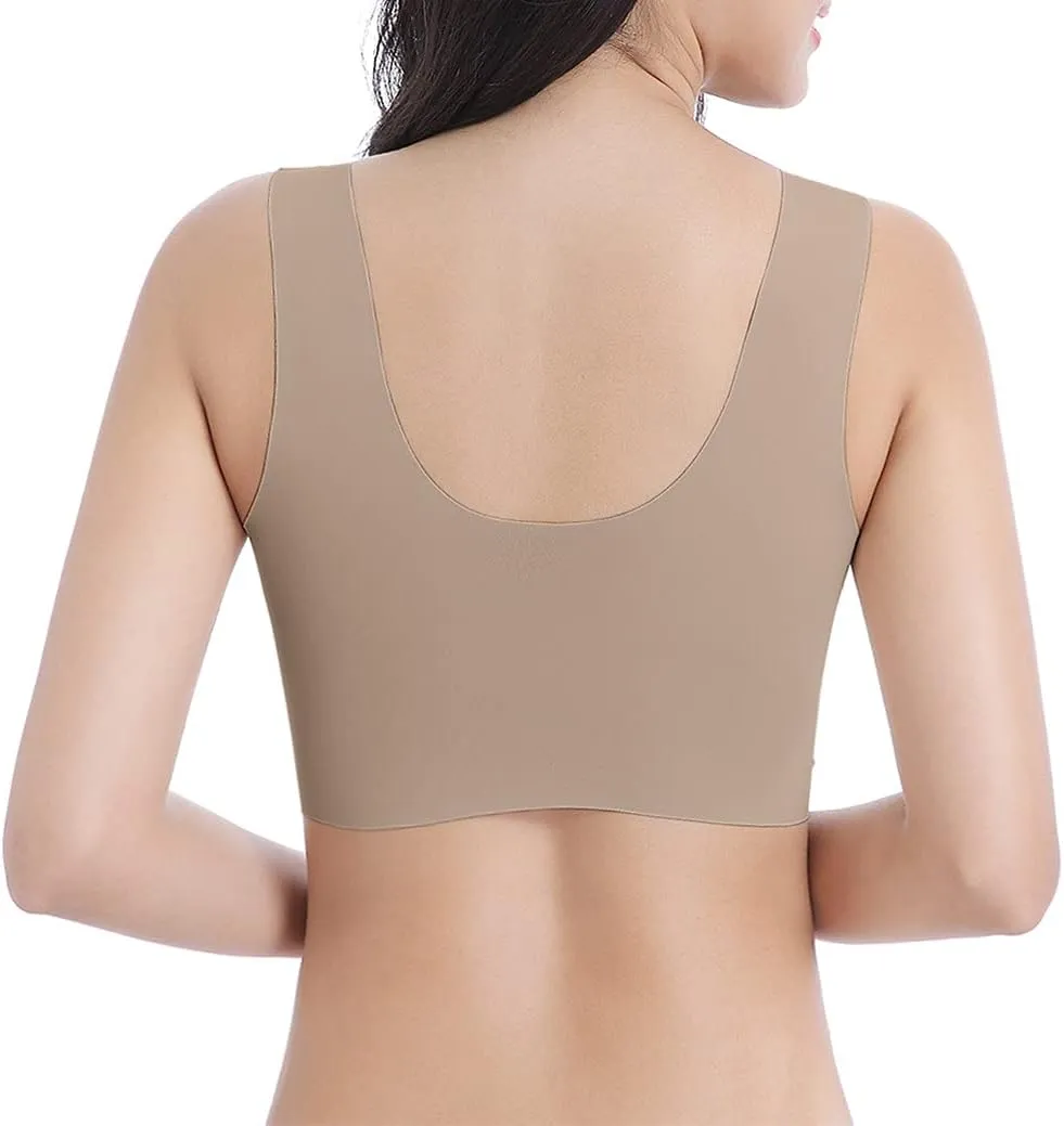 WOWENY Seamless Wirefree Bras for Women Comfortable Padded Back Smoothing Bra Plus Size for Large Breasts