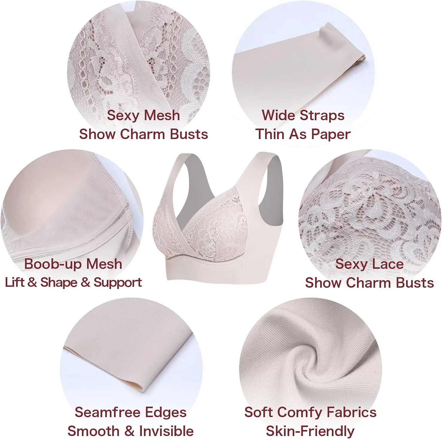 WOWENY Seamless Wirefree Bras for Women Comfortable Padded Back Smoothing Bra Plus Size for Large Breasts