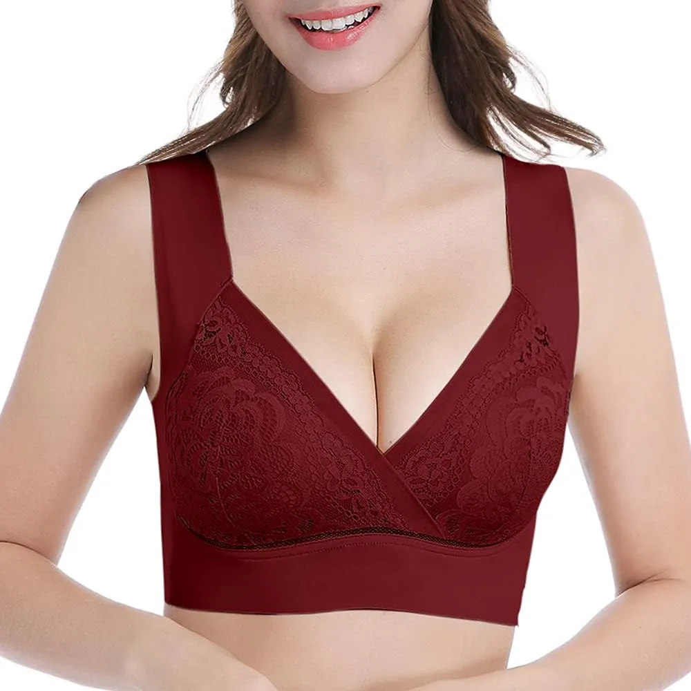 WOWENY Seamless Wirefree Bras for Women Comfortable Padded Back Smoothing Bra Plus Size for Large Breasts
