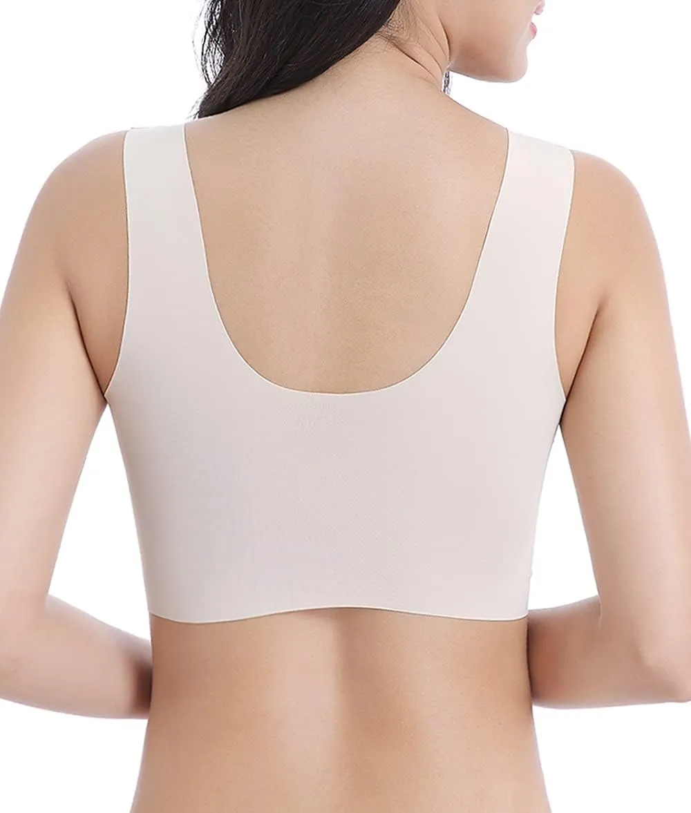 WOWENY Seamless Wirefree Bras for Women Comfortable Padded Back Smoothing Bra Plus Size for Large Breasts