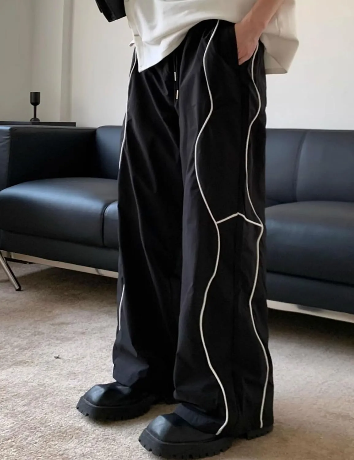 Y2k Baggy Sweatpants Wide Leg Drawstring Track Pants Gothic Parachute Pants for Men