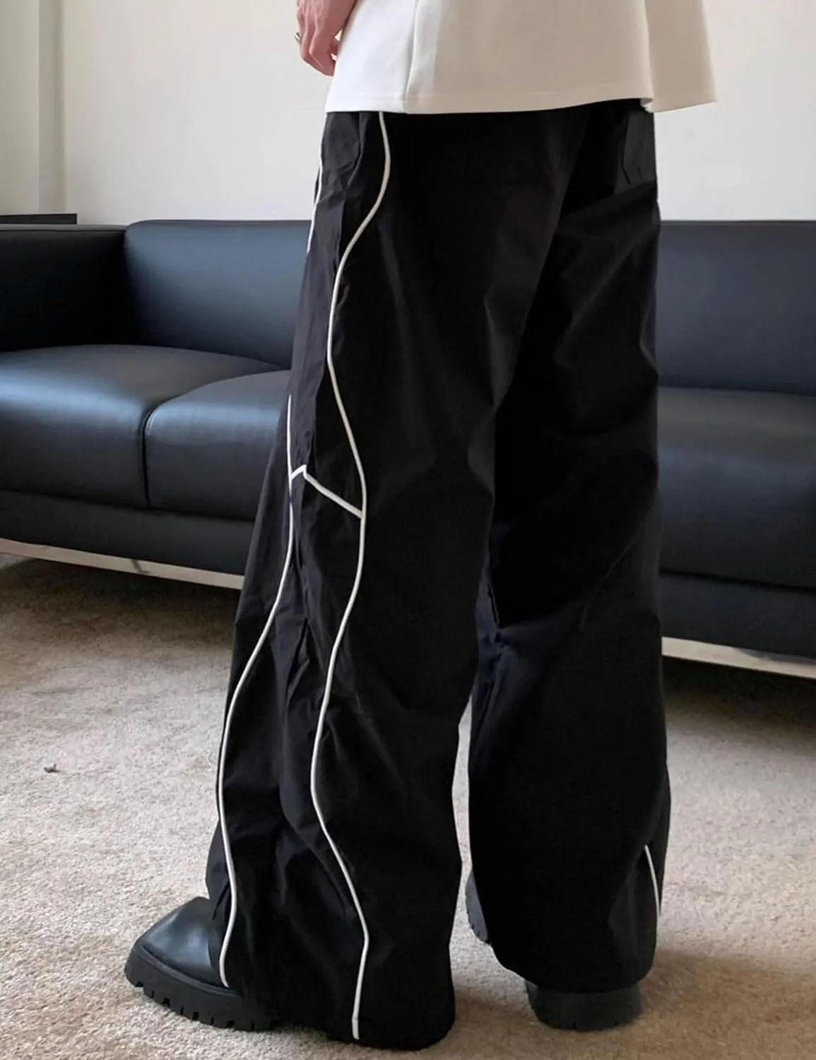 Y2k Baggy Sweatpants Wide Leg Drawstring Track Pants Gothic Parachute Pants for Men