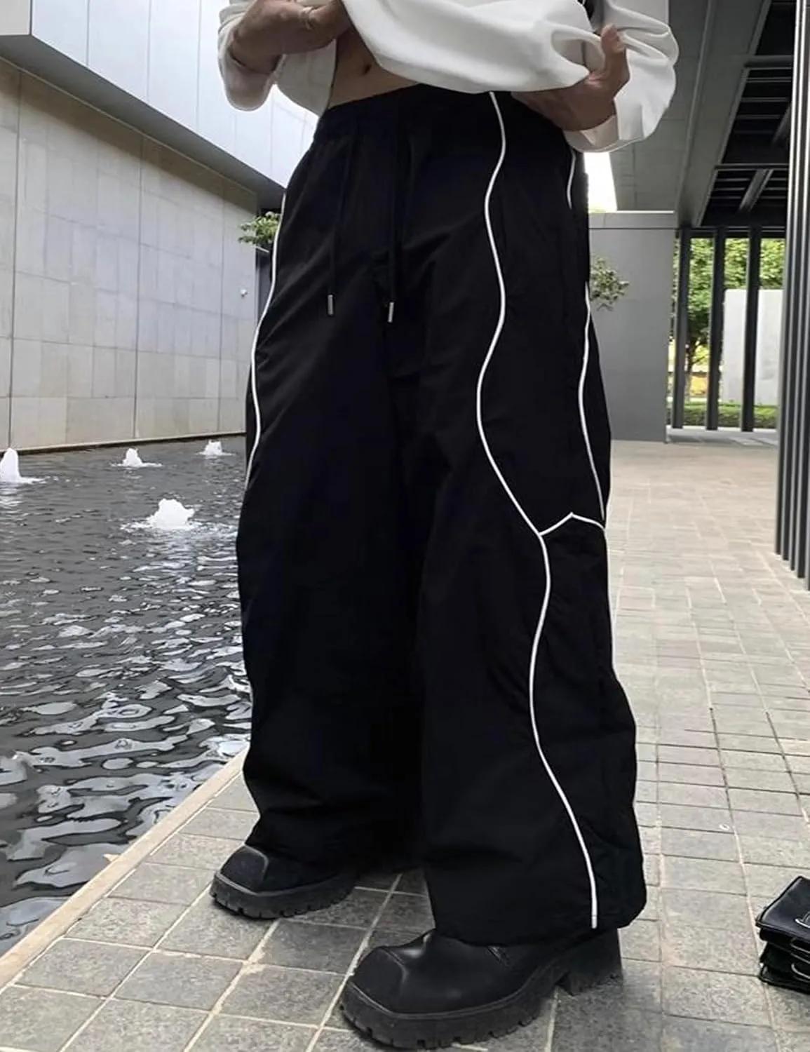 Y2k Baggy Sweatpants Wide Leg Drawstring Track Pants Gothic Parachute Pants for Men