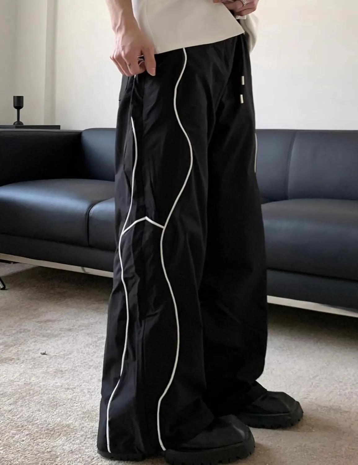 Y2k Baggy Sweatpants Wide Leg Drawstring Track Pants Gothic Parachute Pants for Men