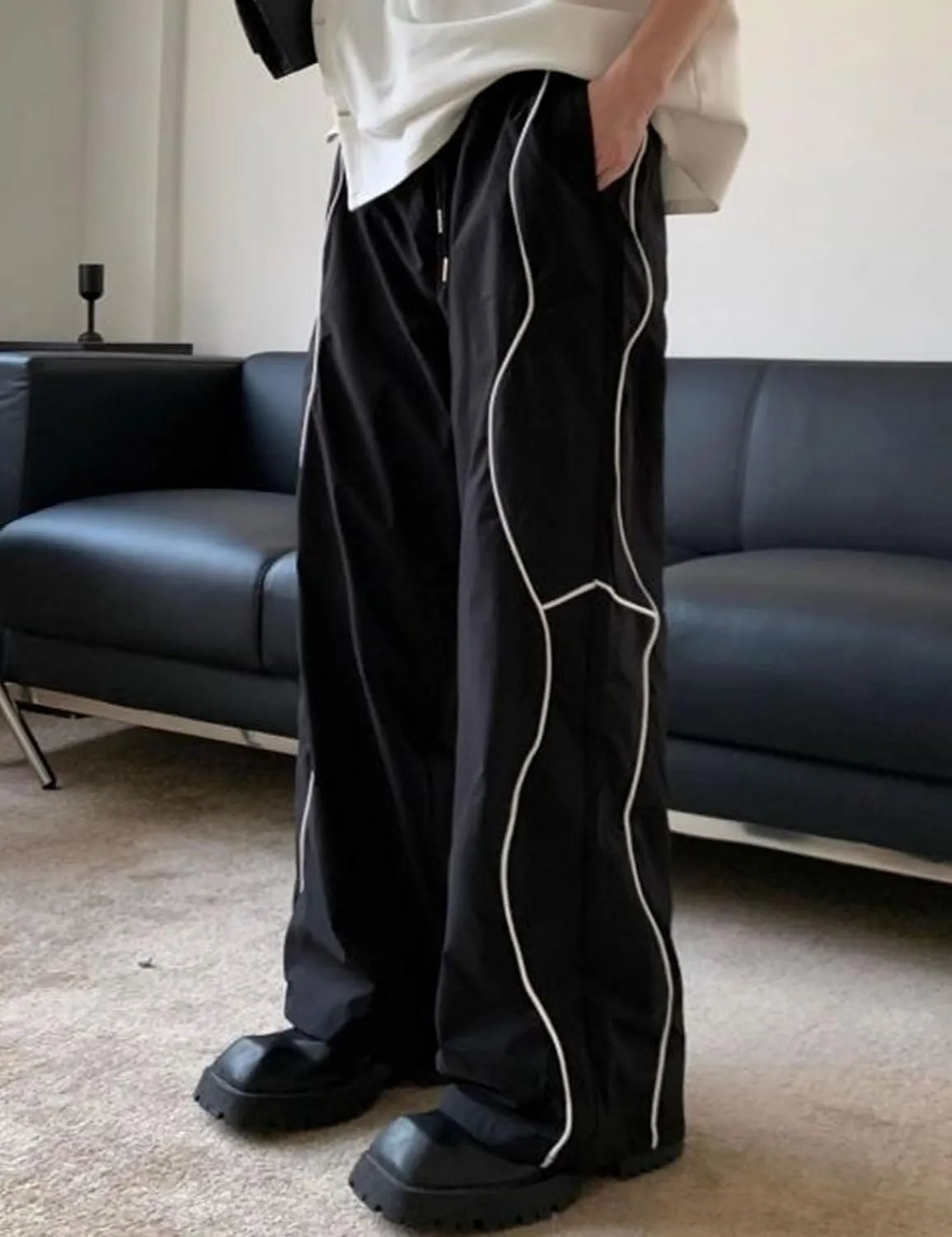 Y2k Baggy Sweatpants Wide Leg Drawstring Track Pants Gothic Parachute Pants for Men