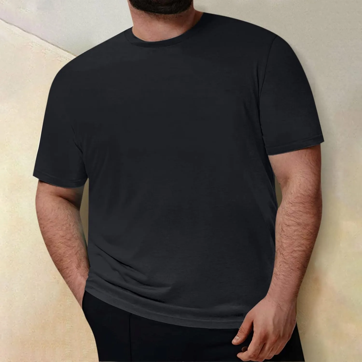 Ymosrh Men's Shirts Plus Size Casual Round Neck Solid Color Short Sleeve T-Shirt Blouse Tops Shirts, XXL-7XL