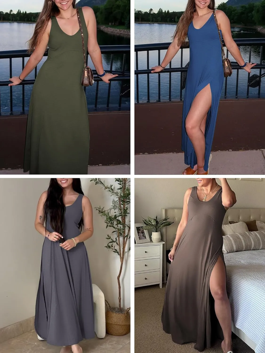 ZAFUL U Neck Backless Split Flowy Maxi Casual Tank Dress