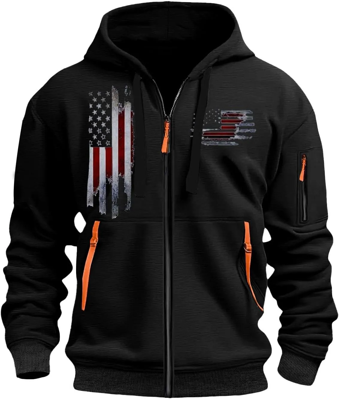 Zipper Hoodies for Men Graphic American Flag Tactical Hooded Sweatshirts Long Sleeve Athletic Jacket With Pockets