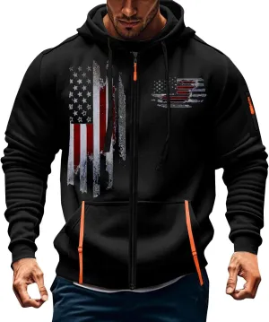 Zipper Hoodies for Men Graphic American Flag Tactical Hooded Sweatshirts Long Sleeve Athletic Jacket With Pockets